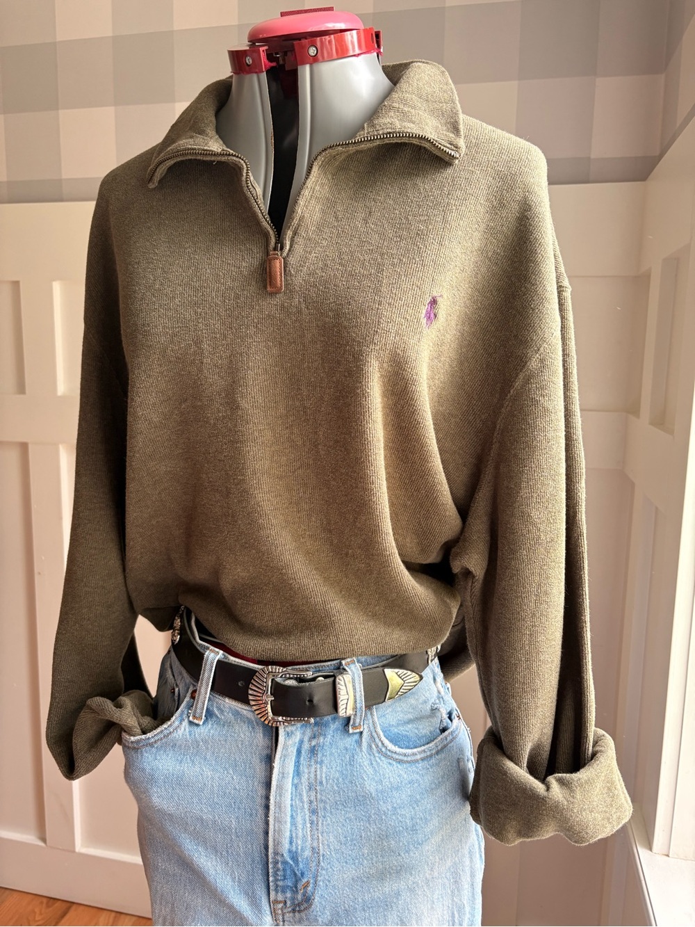 Polo by Ralph Lauren Olive Half-Zip V-Neck Pullover XXL - Picture 5 of 7
